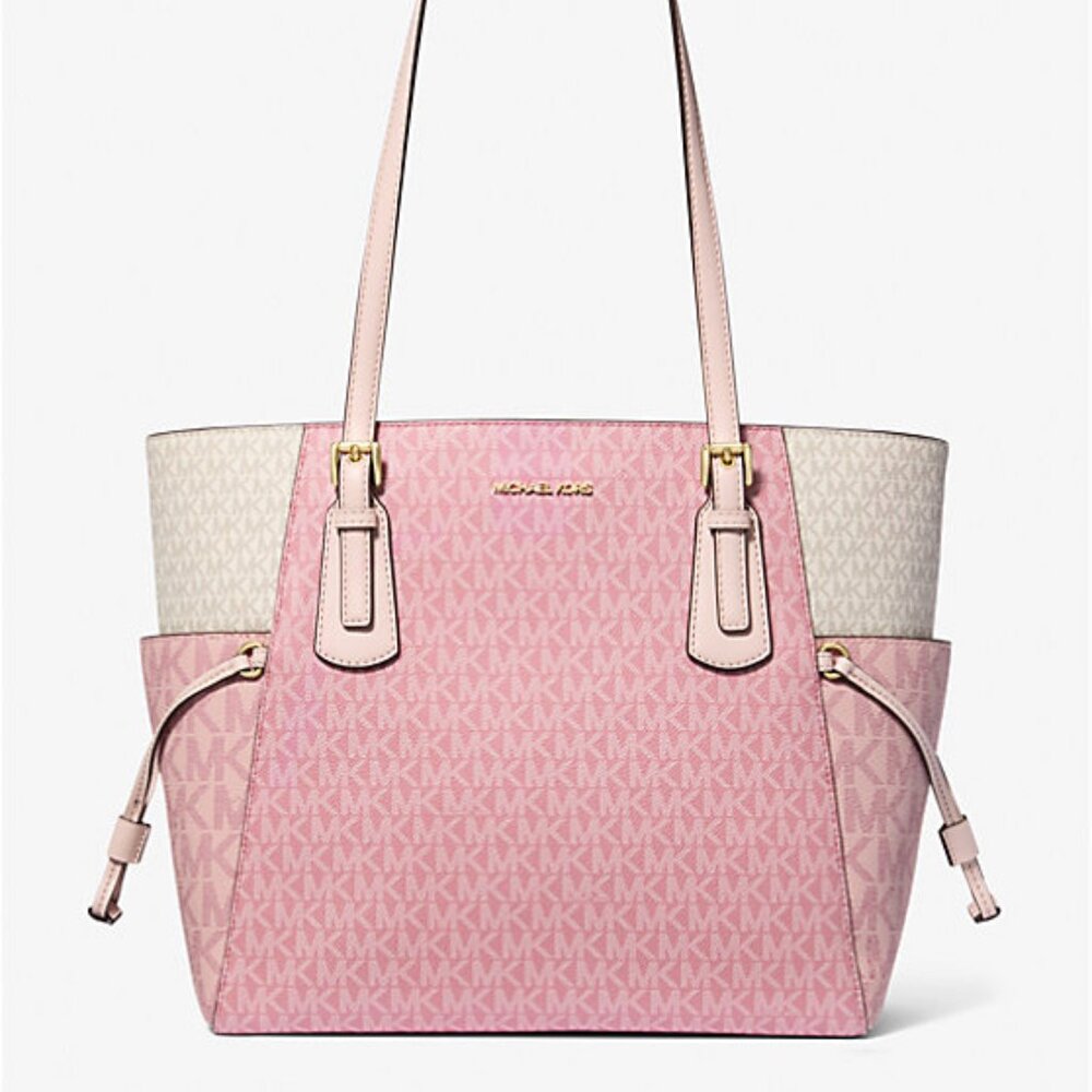 MICHAEL KORS VOYAGER LG EAST WEST DRAWSTRING TOTE SHOULDER BAG PINK MULTI